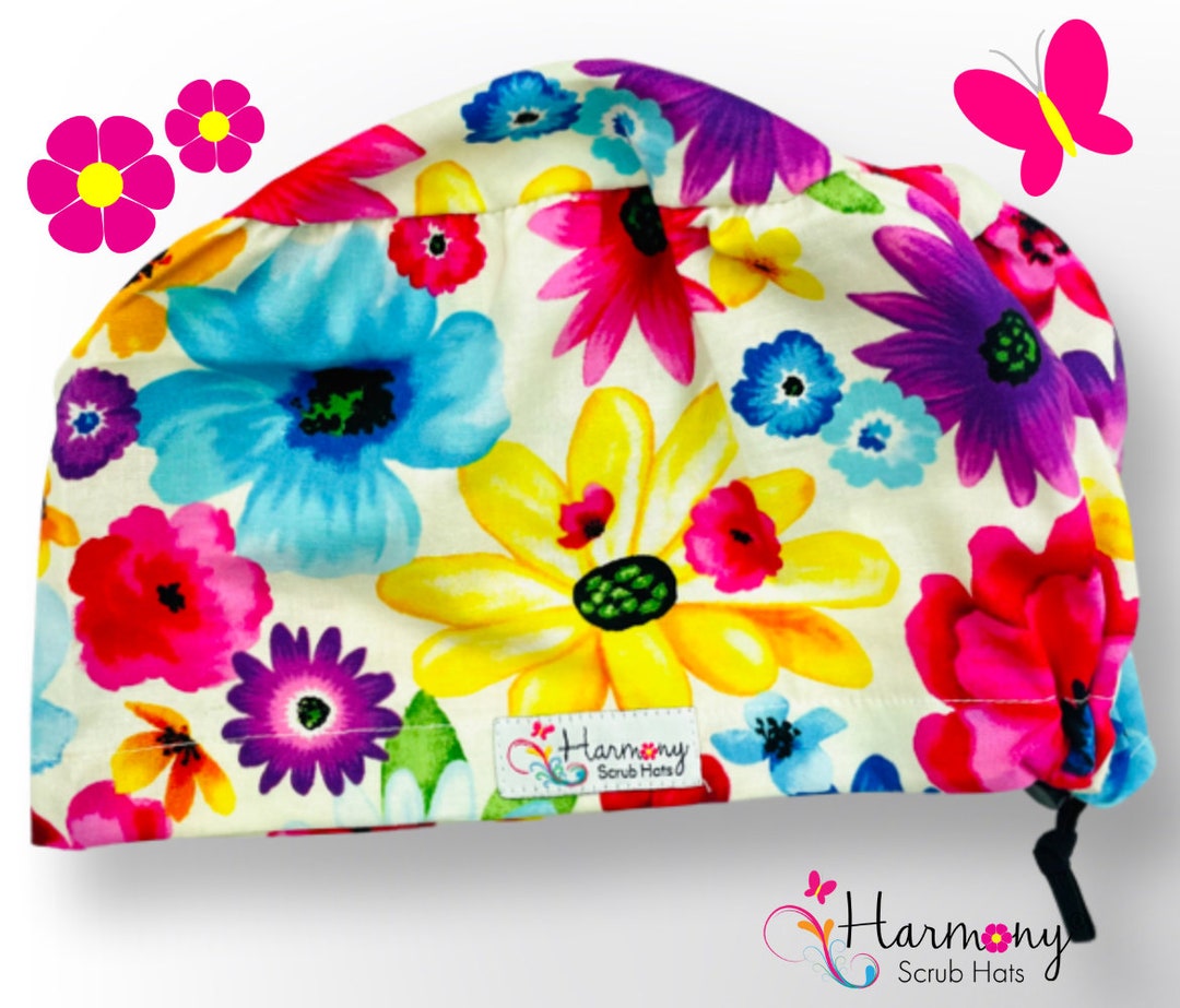 Cute Womens Scrub Cap Happy Gardens EURO® by Harmony Scrub Hats. OR