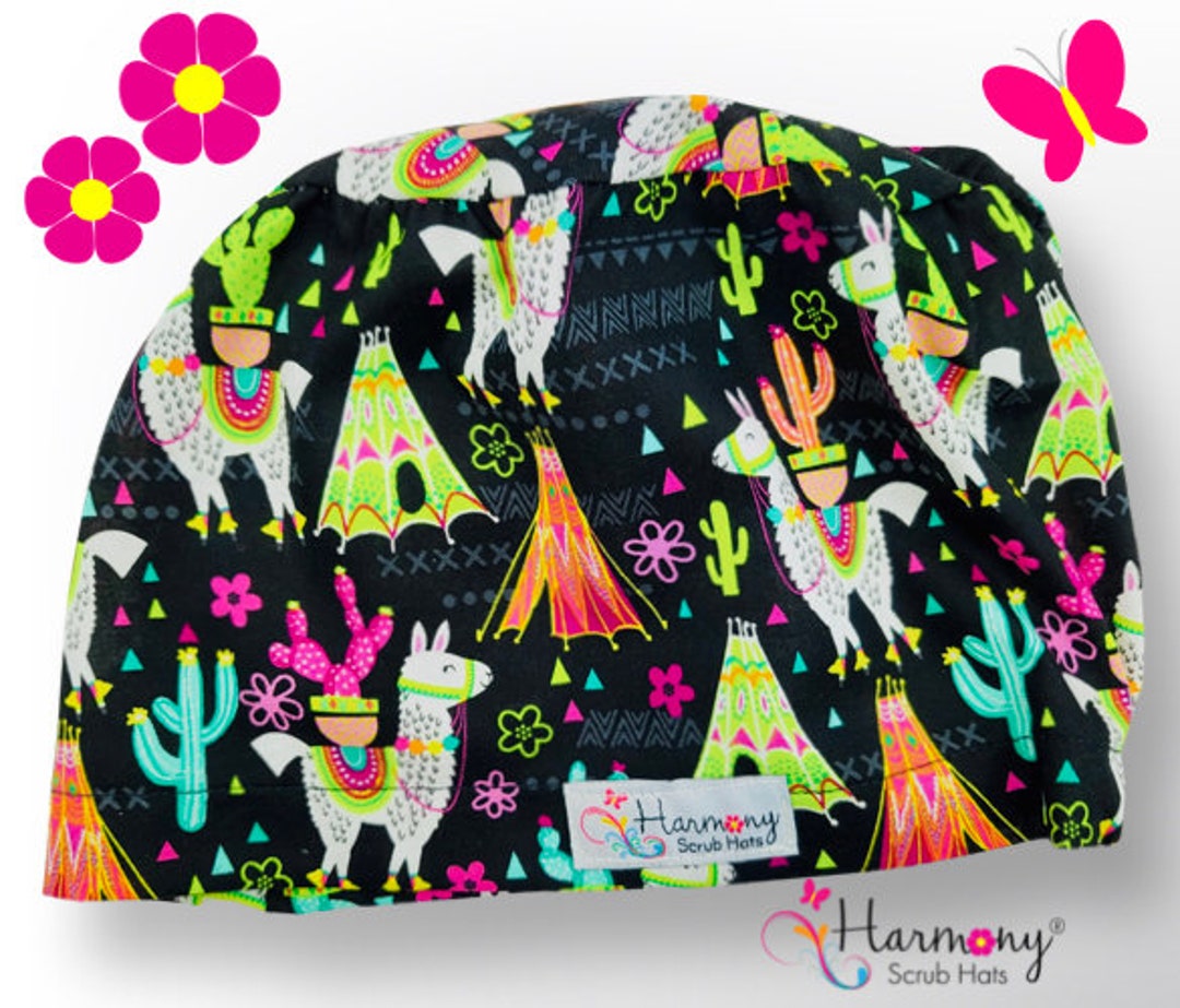 Cute Womens Scrub Cap Llama EURO® by Harmony Scrub Hats. Scrub Hat, OR