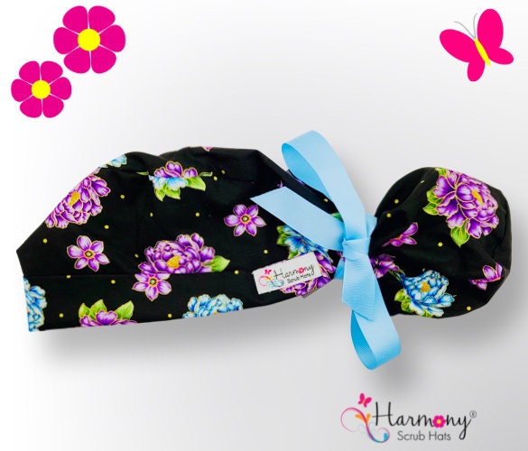 Cute Women's Scrub Cap Midnight Poppies MODERN PONY® by Harmony Scrub