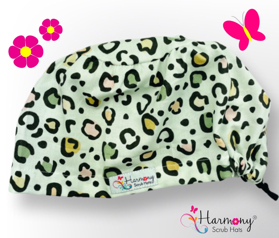 Cute Womens Scrub Cap Cute Leopard EURO® by Harmony Scrub Hats. OR Hats