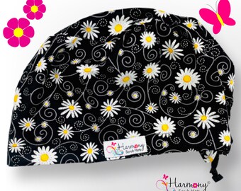 Cute Womens Scrub Cap Mini Daisies EURO® By Harmony Scrub Hats. Scrub Hat, OR Hats, Scrub Hats for Women, Surgical Scrub Cap