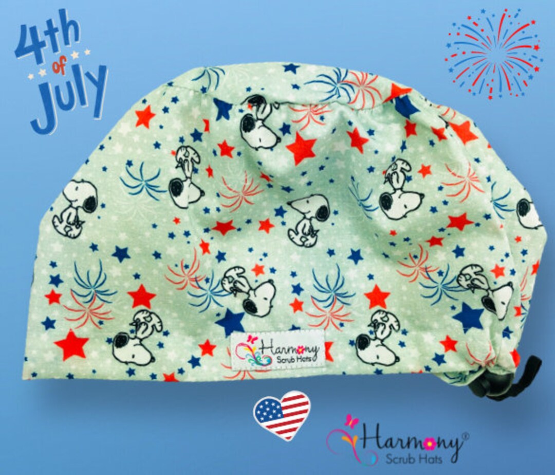 Cute Womens Scrub Cap 4th of July Snoopy EURO® by Harmony Scrub Hats