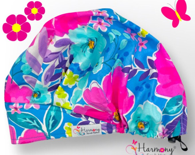 Cute Womens Scrub Cap Abstract Floral Modern Bouffant® by Harmony Scrub