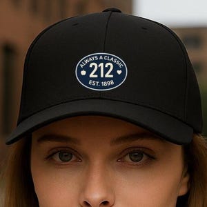Gorra de camionero clásica 212, est. 1898, estilo retro Yupoong 6606, parte trasera de malla, código de área de Nueva York bordado.