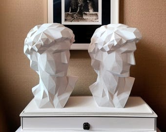 White Low Poly David Bust Sculpture Minimalist Geometric David Statue Modern Shelf Decor