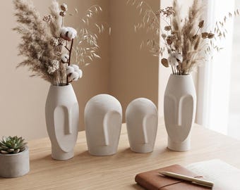 Abstract Face Vase Set White Style Modern Vase for Minimalist Shelf Decor