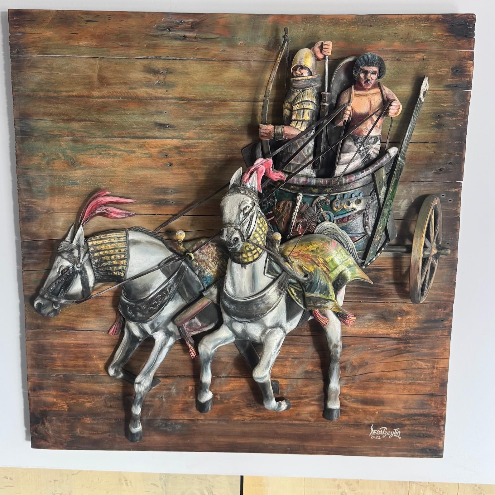3D Relief War Chariot Art | Ancient Horse Sculpture | Large Warrior ...