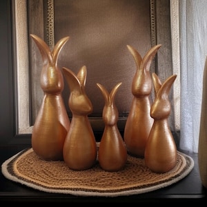 Bronze 5-Piece Set Rabbit Sculpture Hand-Cast Collectible Bunny Figure Cute Garden Decor and Nursery Decoration Perfect Easter and Gift Idea