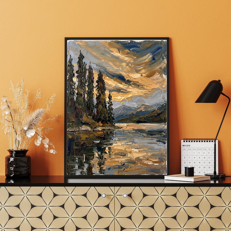 Mountain Lake Canvas Print | Large Landscape Wall Art | Pine Forest ...
