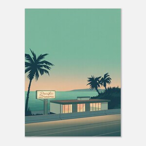 Fine Art Poster - Serene Restaurant by the Sea - Eco-Friendly Print (Hiroshi Nagai Inspired)