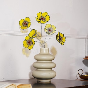 Eschscholzia California Poppy Suncatcher,Set of 6 Poppy Stained Glass Bouquet, Poppy Glass Art, Window Decor,Housewarming Gift, Gift for Mom