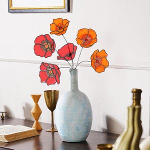California Poppy Stained Glass Flower Suncatcher, California State Flower, Set of 6 Poppy Flower, Gift For Her,Gift For Mom,Birthday Gift