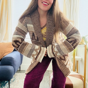 70s Esprit by Campus Boho Brown Flare Sleeve Cardigan Sweater | Size M/L