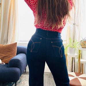 70s Key High Waist Straight Leg Denim Blue Jeans | Size 27 X 32