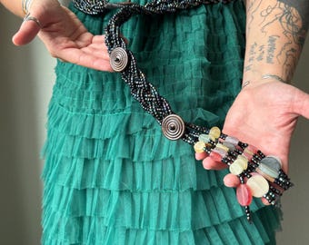 Vintage Boho Bungee Rope Belt, Braided Cord With Beads - Etsy display picture 3