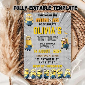 Editable Minions Birthday Invitation Template For Kids Birthday Party / Kids Birthday Party Invitation Template  / Editable Kids birthday
