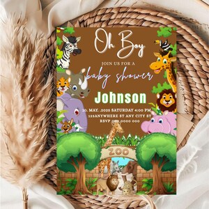 Editable Safari Baby Shower Invitation Template: Wild One Theme (Digital Download, 5x7 PDF)