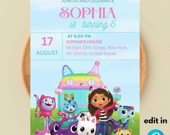 Gabby&#39;s Dollhouse Birthday Invitation Template: Editable Kids Party Invite (Digital Download)