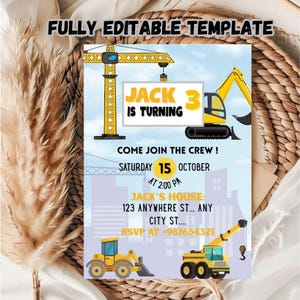 Editable Construction Truck Birthday Invitation Template (5x7, Digital Download)