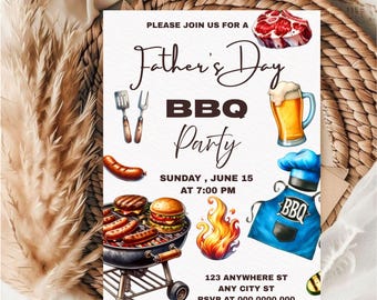 Editable Happy Fathers Day BBQ invitation Template / Editable Fathers Day Brunch Invitation Template / BBQ invitation Template