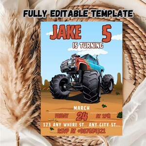 Editable Monster Truck Birthday Party Invitation Template / Monster Truck Birthday Party Invitation Template / Editable birthday Invitation