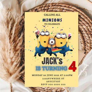 Editable Minions Birthday Invitation Template / Minions Birthday Invitation Template For Kids / Kids Birthday party Invitation Template