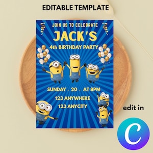 Editable minions birthday Invitation Template / Minions Birthday Party Invitation Template / Editable Best Minions Birthday Invitation