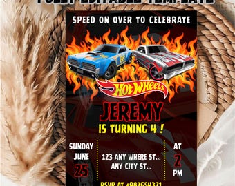 Editable hot Wheel Birthday Invitation Template For Racing kids / Racing birthday Invitation Template For Kids Birthday Party