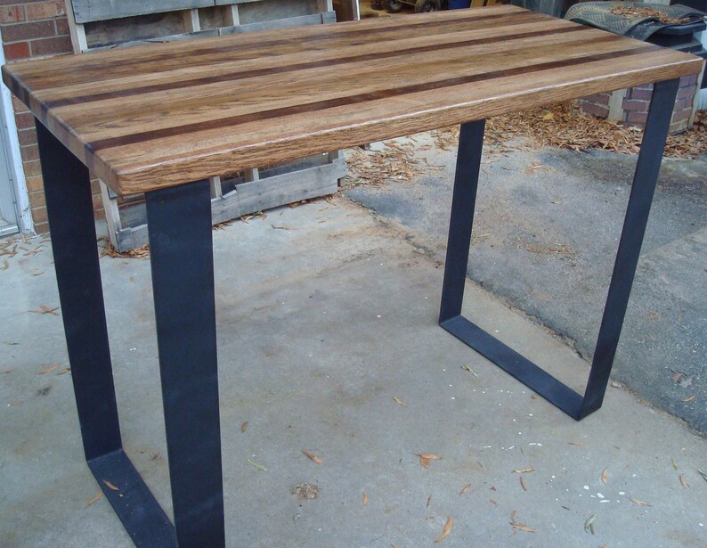 Wood Bar Table High Top Kitchen Table Pub Table Steel Legs Etsy