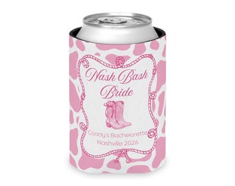 Custom Nash Bash Bride Can Coolers – Pink Cowgirl Bachelorette Party Favors