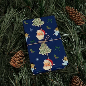Vintage Christmas Wrapping Paper: Retro Santa, Tree & Angel Design