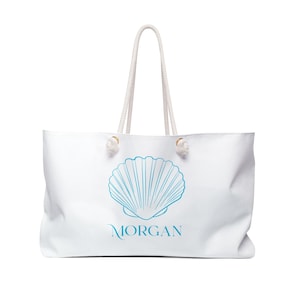 Personalized Beach Bag with Doodle Seashell, Custom Oversized Travel Tote for Coastal Vacations, Bridesmaids, or Summer Getaways