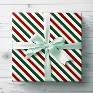 Candy Cane Striped Christmas Wrapping Paper, Christmas Gift Wrap, Festive Birthday Gift Wrap, Festive Bridal Gift Wrap, Classic Xmas Wrap