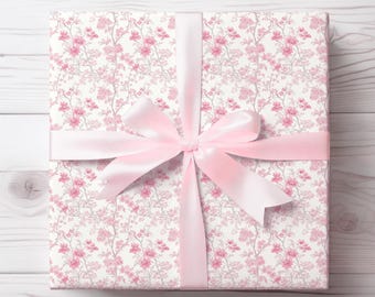 Pink Floral Chinoiserie Wrapping Paper: Elegant Gift Wrap for Bridal or Baby Showers