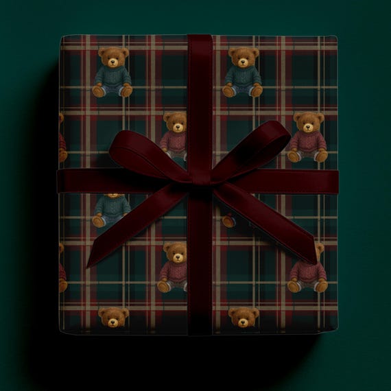 Tartan Teddy Bear Christmas Wrapping Paper: Luxury Plaid Gift Wrap