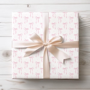 Pink Bow Wrapping Paper, Baby Shower Gift Wrap, Bridal Shower Gift Wrap, Coquette Birthday Wrapping Paper, Girly Gift Wrap For Her