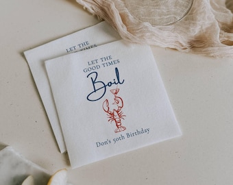 Let The Good Times Boil cocktailservetten, verjaardagsservetten kreeft, zeevruchten kook feestdecor, kust 50e verjaardag, aangepaste mijlpaalservetten