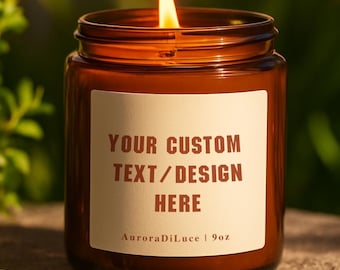 Vela de soja personalizada, texto o diseño personalizado, frasco de vidrio ámbar