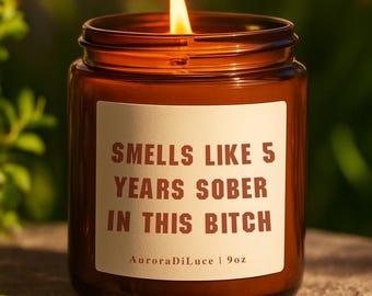 5 Years Sober Celebration Candle | Soy Wax Recovery Milestone (9oz Jar)
