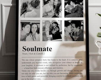 Modèle modifiable de collage photo âme soeur, art mural imprimable sur toile, cadeau d'anniversaire et de la Saint-Valentin