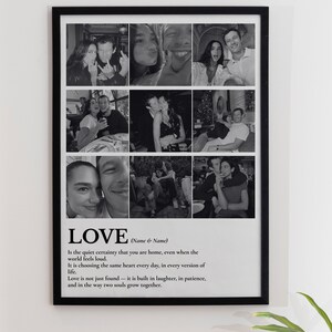 Peut inclure: Impression encadr&eacute;e en noir avec un collage de neuf photos en noir et blanc de couples. Le mot "LOVE" est affich&eacute; avec une citation sur l'amour. Un cadeau attentionn&eacute; pour un couple.