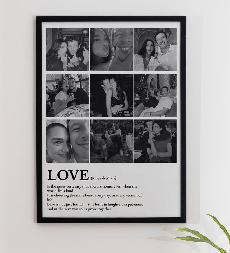 Peut inclure: Impression encadr&eacute;e en noir avec un collage de neuf photos en noir et blanc de couples. Le mot "LOVE" est affich&eacute; avec une citation sur l'amour. Un cadeau attentionn&eacute; pour un couple.
