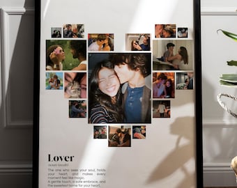 Modèle de collage photo coeur personnalisé, cadeaux d'anniversaire pour elle ou pour lui (téléchargement numérique)