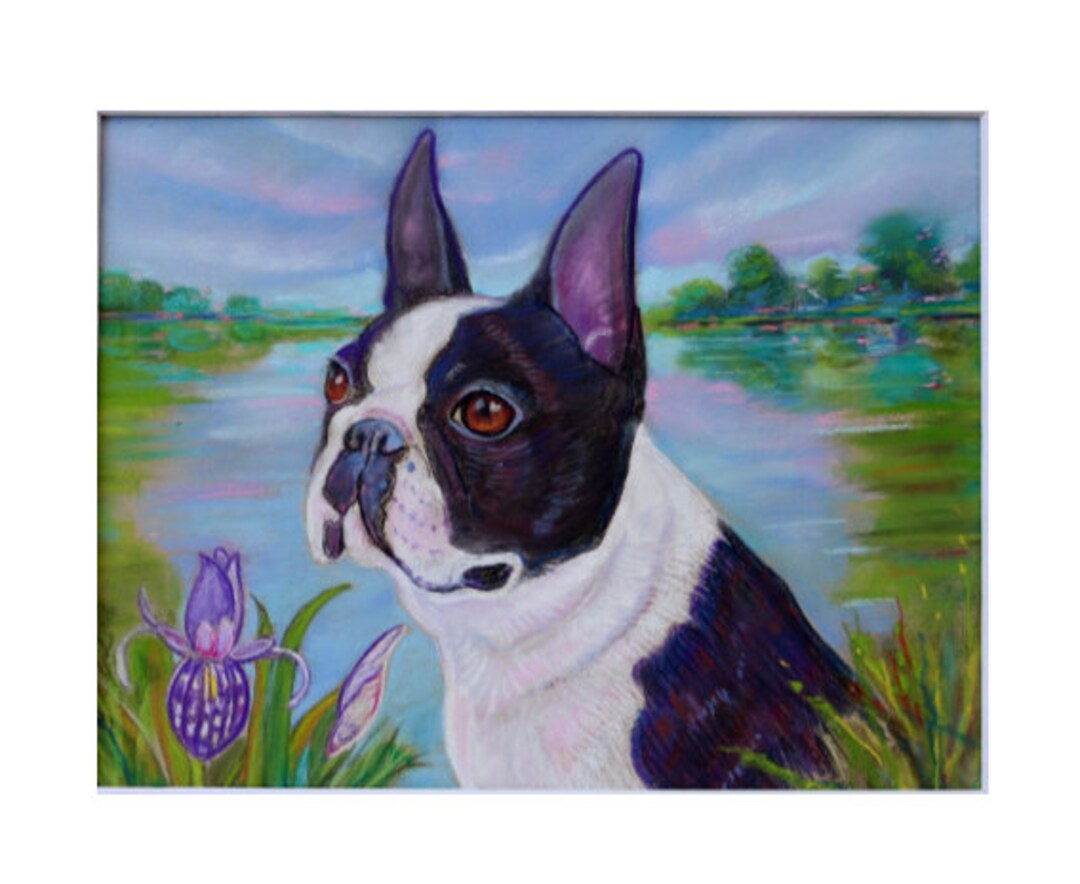 Boston Terrier by Lake Art Painting Art Dog Original Painting Dog Art