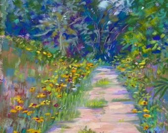meadow landscape Original pastel painting wildflowers grasses art impressionistic