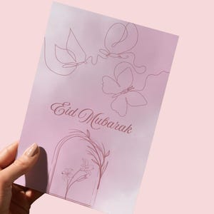 Cartão minimalista roxo de Eid Mubarak, Cartão de Eid para impressão, Eid al-Adha, Eid al-Fitr, Presente de Eid, Cartão de felicitações de Eid, Cartão de felicitações islâmico