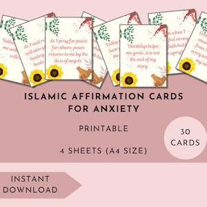 Islamic Affirmation Cards for Anxiety, Positive Muslim Affirmation Cards, Islamic Gift, Printable Islamic Afformations for Mental Health