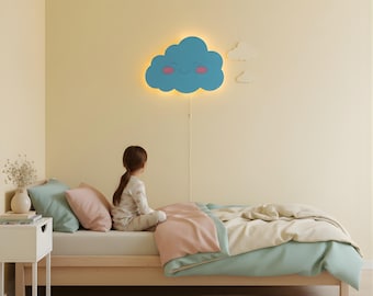 Led cloud wall decor kids room night light wood nursery lamp baby showergift