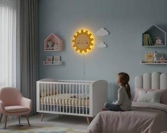 Led sun wall decor kids room night light wood nursery lamp baby showergift