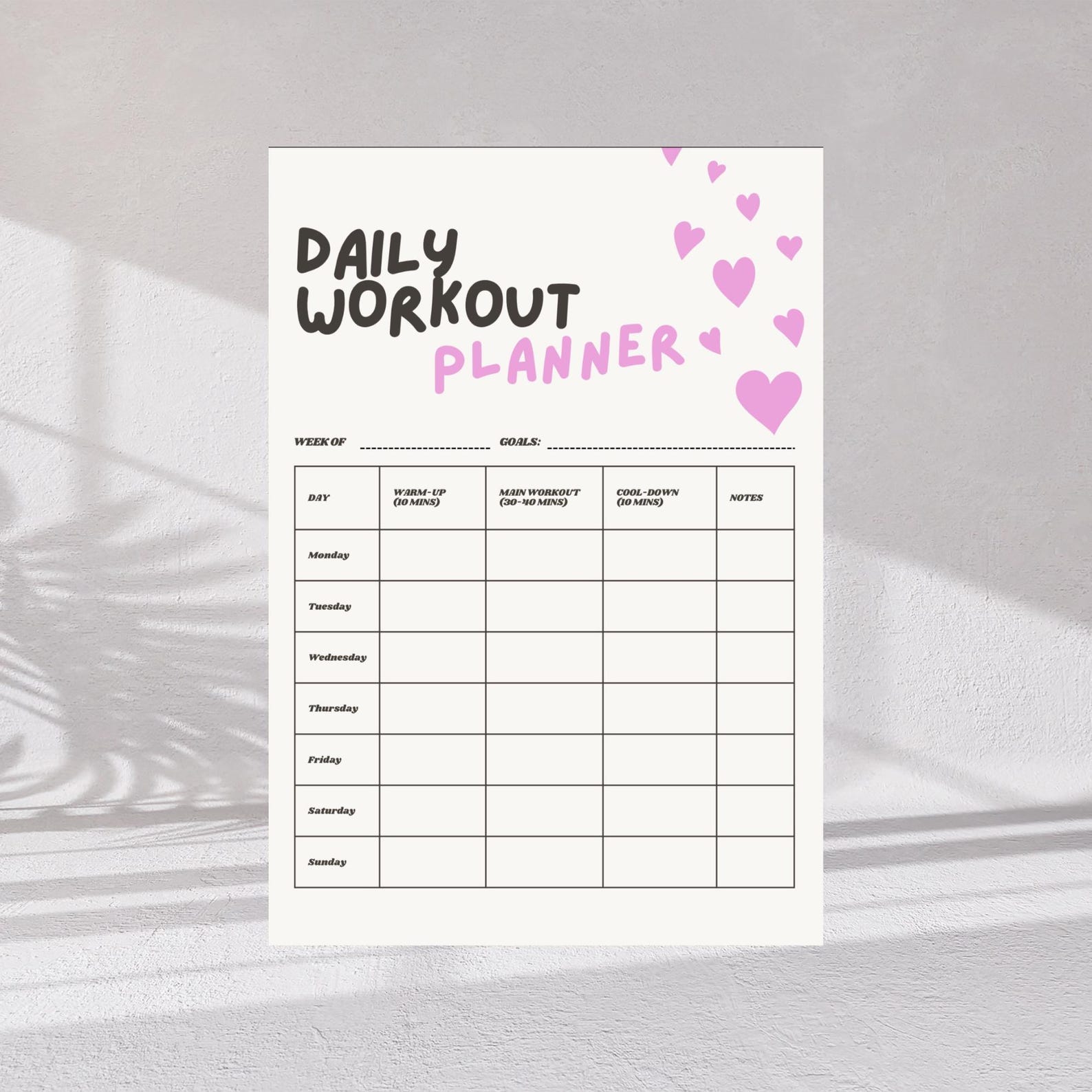 Printable Daily Workout Planner | Weekly Fitness Tracker | Exercise ...